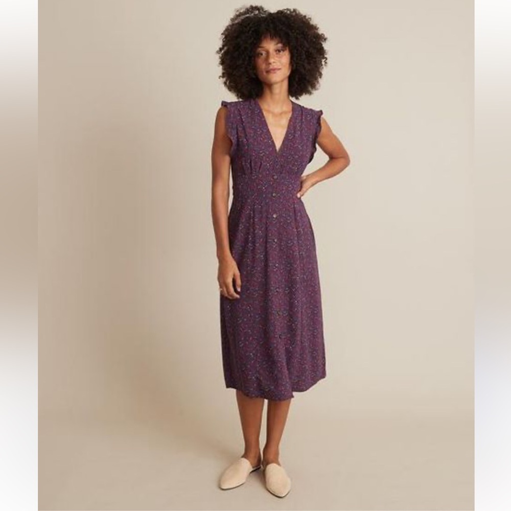 Marine Layer Dress Camila midi ruffle dress XL Dress Cottagecore purple floral